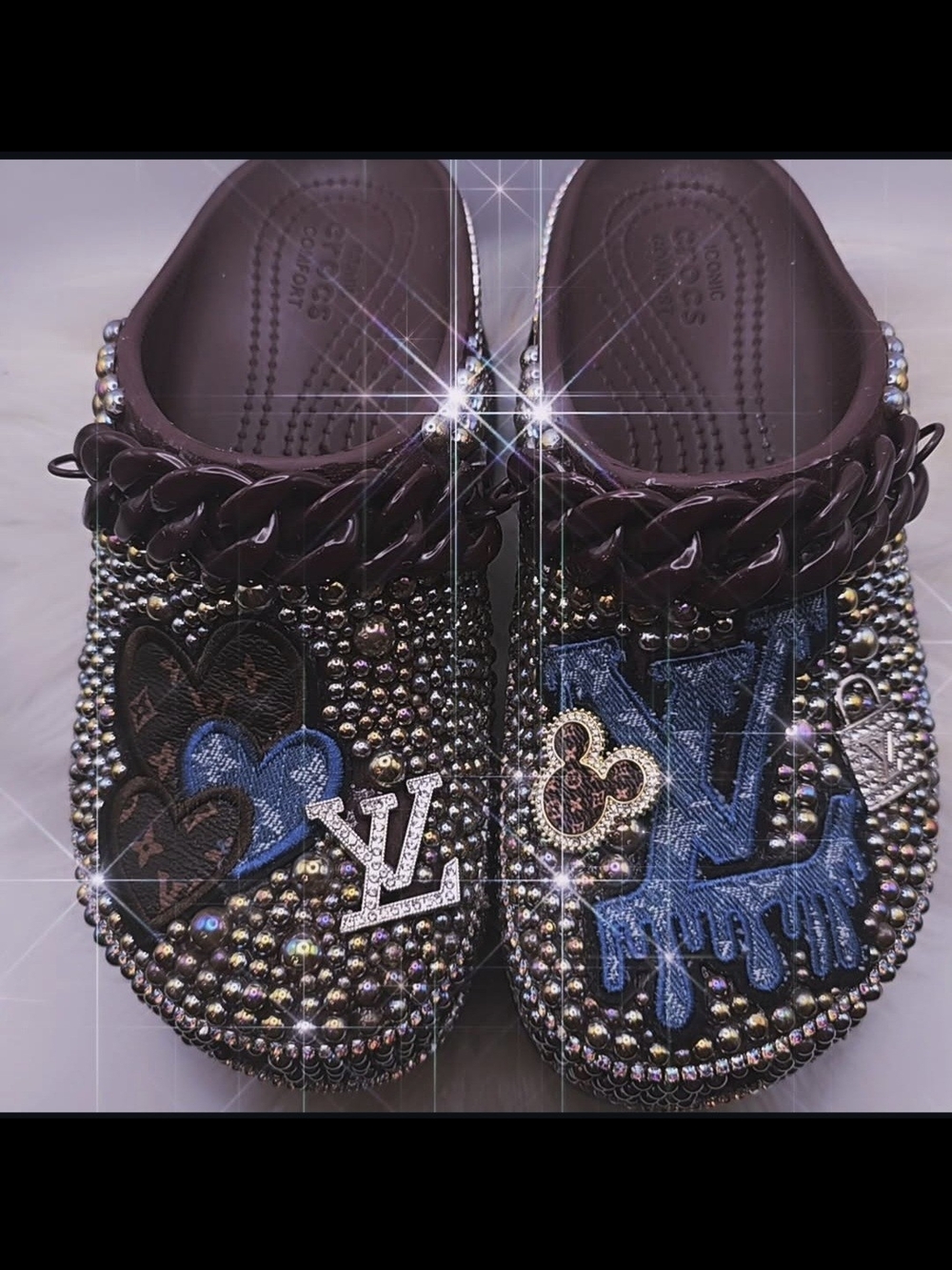 Embellished Womens Slip-On Clogs in Deep Purple with Blue Accents